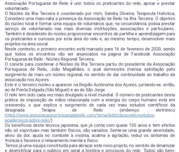 Núcleo de Reiki na Ilha Terceira – artigo 4 janeiro